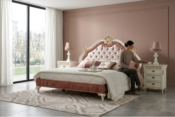 Design Modern Luxus Better Miwwelen Neit Bett 2x Nuetsschaf 3 Stéck Schlofzëmmer Set