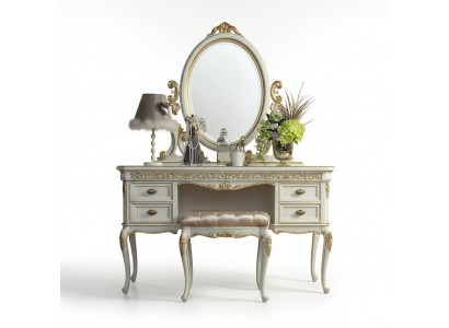 Make-up-Dësch Schlofkummer Hocker Set Kommode Dësch Klassesch Konsol Spigel