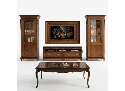 Set 4tlg. Wunnzëmmer rtv Vitrin Kommode Couchtisch Holz Luxus Garnitur Grupp