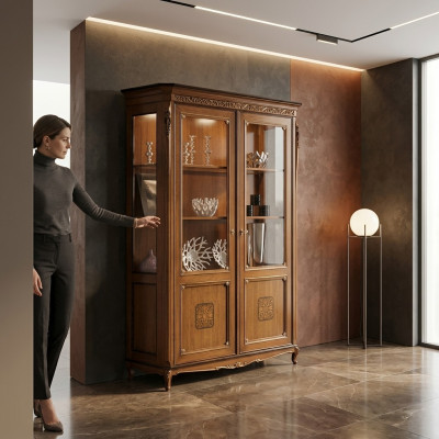 Vitrinnen Glas Schaf Echt Holz Vitrin Wunnzëmmer Miwwelen Anrichte Massivt Holz