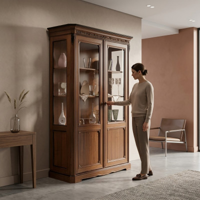 Vitrine Holz Luxus Schiefen Klassesch Anrecht Design Miwwelen Italienesch Braun