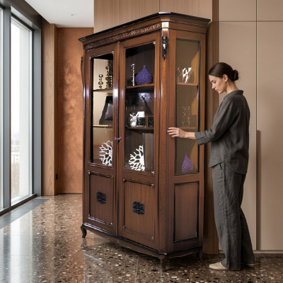Klassesch Miwwelen Italienesch Miwwelen Holz Brong Vitrin Schick Vitrineschaf