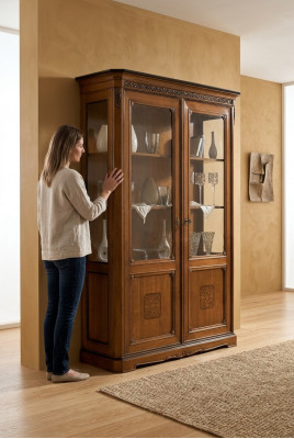 Miwwelen Grousst Holz Brong Vitrin Luxus Vitrineschaf Design Miwwelen Italienesch