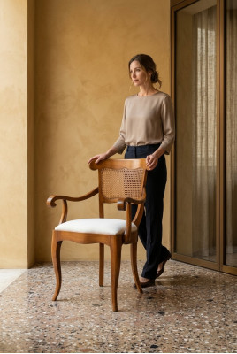 Designer-Stull Mat Armleef, Landhaus-Stil Iesszëmmer Kichen Still Stoff Nei Lehnstull
