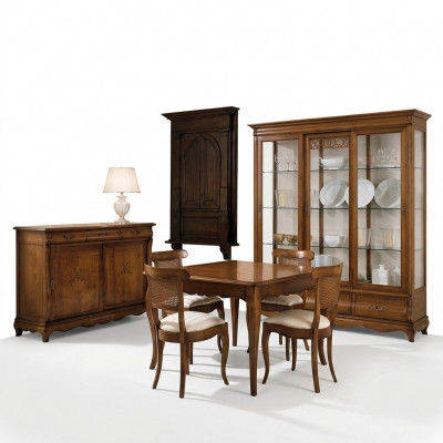 Kleedergarnitur Set Dësch 4x Still Stull Vitrine Set Kommode Iessegrupp 7tlg. Iesszëmmer