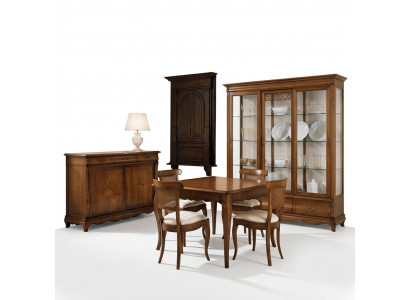 Kleedergarnitur Set Dësch 4x Still Stull Vitrine Set Kommode Iessegrupp 7tlg. Iesszëmmer