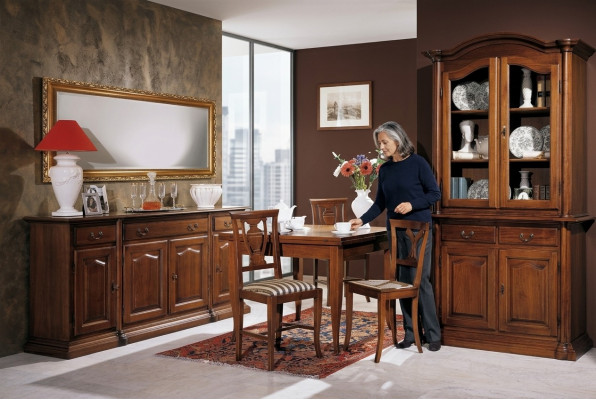 Design Iesszëmmer Set Garnitur 6tlg Holz Miwwelen 4x Stull Dësch Vitrin Grupp Nei
