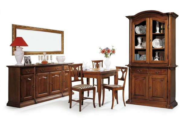 Design Iesszëmmer Set Garnitur 6tlg Holz Miwwelen 4x Stull Dësch Vitrin Grupp Nei