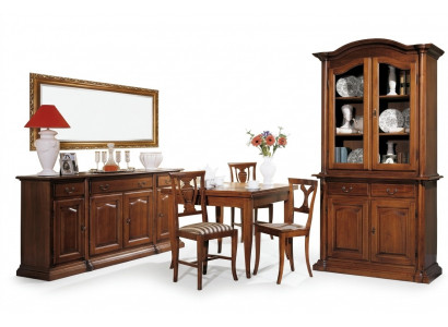 Design Iesszëmmer Set Garnitur 6tlg Holz Miwwelen 4x Stull Dësch Vitrin Grupp Nei