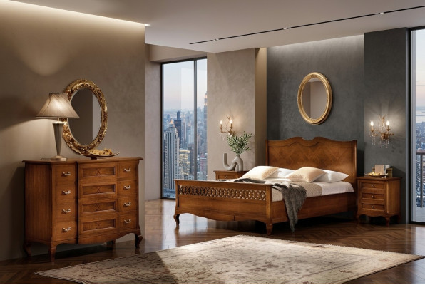 Bett Nuetsdësch Kommode 4tlg. Schlofkummer Set Design Klassesch Luxus Better Nei