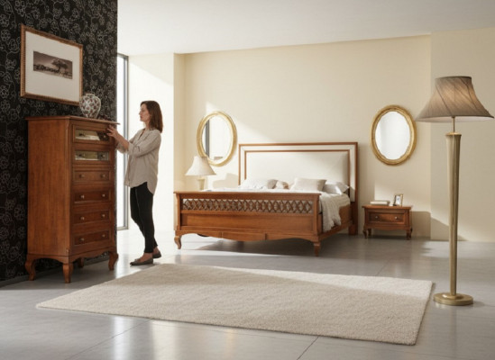 Design Klassesch Luxusmiwwelen Modern Bett 2x Nospilldësch 4 Deeler Schlofzëmmer Set