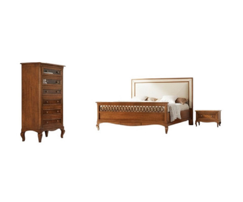 Design Klassesch Luxusmiwwelen Modern Bett 2x Nospilldësch 4 Deeler Schlofzëmmer Set
