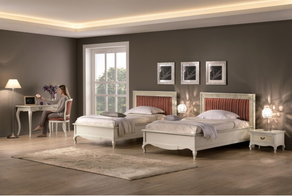 Design Schlofkummer 6-Deel Schlofkummer Komplett Set Bett Nuetsdësch Sekretär Holz