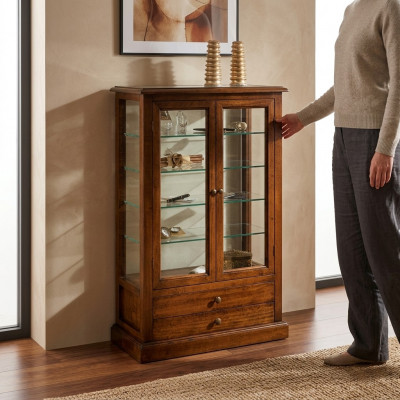 Wunnzëmmer Miwwelen Massiiv Holz Vitrinnen Glas Schaf Massivholz Anrichte Vitrine