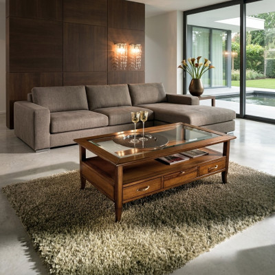 Dësch Bäistell Dëscher Couch Modern 130cm Design Quadrat Couchtisch Holzdësch Nei