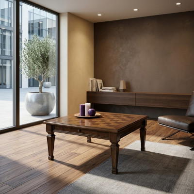 Designer Dësch Wunnzëmmerdësch Dëscher Couchtisch Holz Bäistelltësch Kaffisdësch