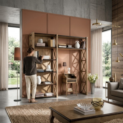 Bicherregal Dësch Regal Schaf 2tlg Büro Ariichtung Massiv Holz Schreifdësch