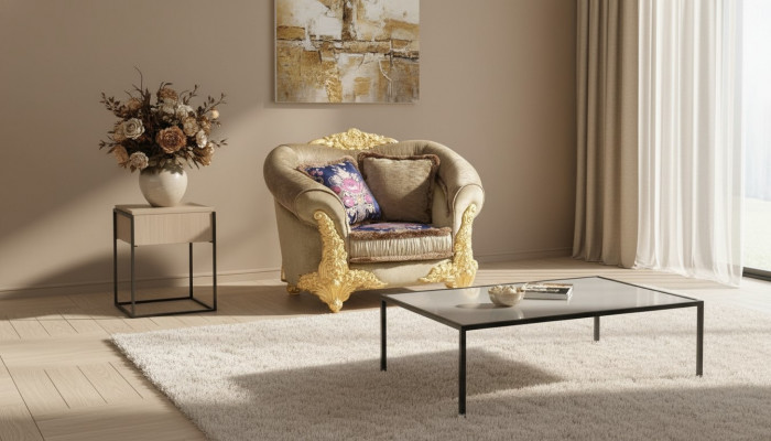 1-Sëtzer Sesseldesign Art déco Stull Gestofféiert Club Nei Relax Stoff Textil Lounge
