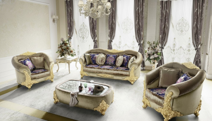 Canapé Këssen 3 2 1 Sëtzer Barock Holz 3tlg. Luxus Miwwel Klassesch Canapé Set.