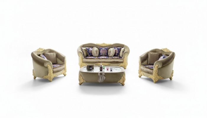 Canapé Këssen 3 2 1 Sëtzer Barock Holz 3tlg. Luxus Miwwel Klassesch Canapé Set.