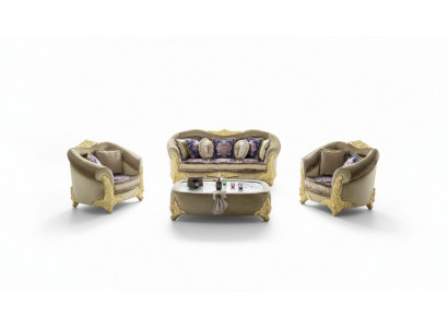 Canapé Këssen 3 2 1 Sëtzer Barock Holz 3tlg. Luxus Miwwel Klassesch Canapé Set.