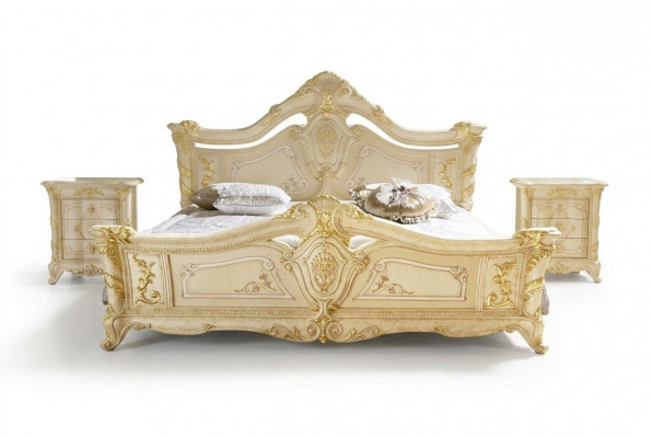 Schlofkummer Set Design Art déco Luxus Better Bett Nuetsdësch 3 Deeler.