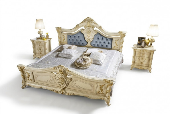 Bett Schlofzëmmer Set Miwwelen Art déco Luxus Better 2x Nuetsschaf 3 Deeler.