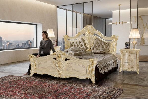 Design Miwwel Modern Bett 2x Nuetsdësch 3 Deeler Schlofzëmmer Set Luxus