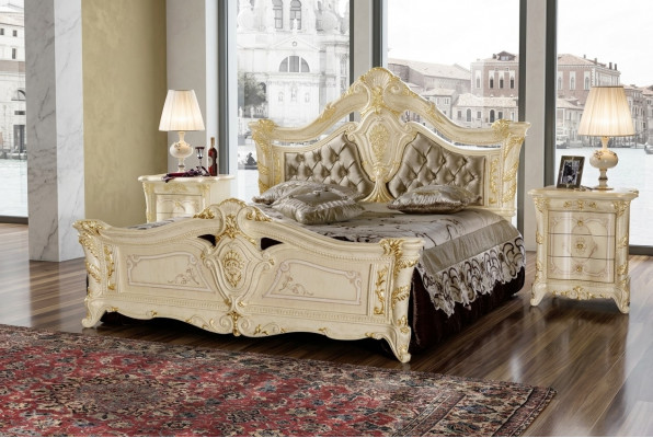 Design Miwwel Modern Bett 2x Nuetsdësch 3 Deeler Schlofzëmmer Set Luxus