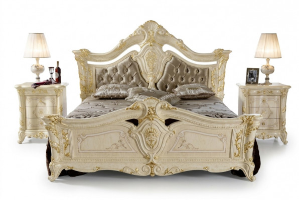 Design Miwwel Modern Bett 2x Nuetsdësch 3 Deeler Schlofzëmmer Set Luxus