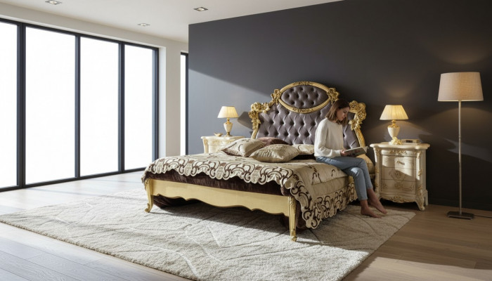 Bett Schlofkummer Set Design Miwwelen Klassesch Luxus Better Nei 2x Nuetsdësch 3tlg.