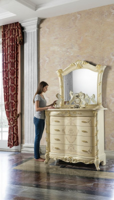 Kommoden-Set Italienesch Miwwelen 2-teileg Massivholz Kommode mat Spigel Sideboard