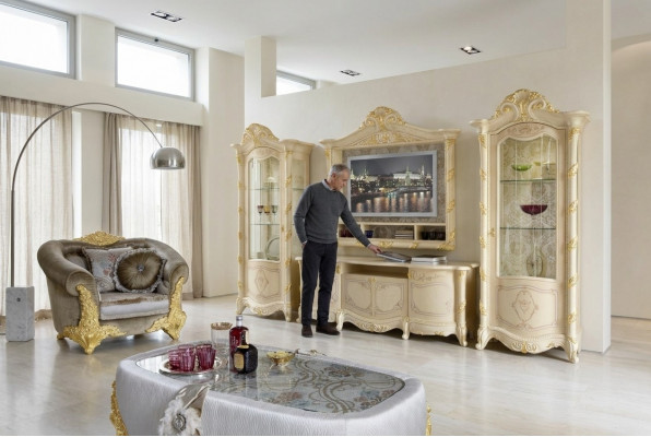 TV Kader Low Board Side RTV Wunn Zëmmer Sideboard 2x Vitrin 4tlg. Set Italien