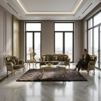Sëtzgrupp 3+2+1 Sëtzer Miwwelen Polster Textil Italienesch Chesterfield Design