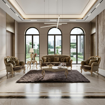 Sëtzgrupp 3+2+1 Sëtzer Miwwelen Polster Textil Italienesch Chesterfield Design