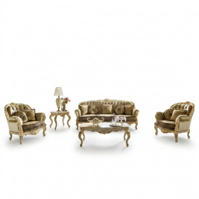 Sëtzgrupp 3+2+1 Sëtzer Miwwelen Polster Textil Italienesch Chesterfield Design