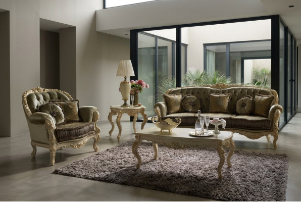 3+2 Sëtz Set Design Polster Sofas Textil Relax Klassesch Neien Braun
