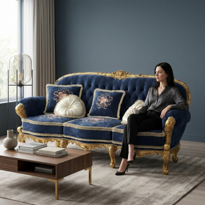 Chesterfield Klassesche Drësëtzeger Canapé Wunnlandschaft Textil Canapéën 3 Sëtz Nei