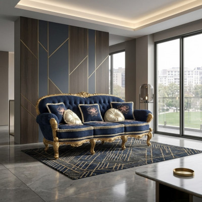 Chesterfield Klassesche Drësëtzeger Canapé Wunnlandschaft Textil Canapéën 3 Sëtz Nei