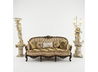Klassesch dräisëtzegen Sofa Canapé Polstermébel Chesterfield 3 Sëtz Stoffsbéng.