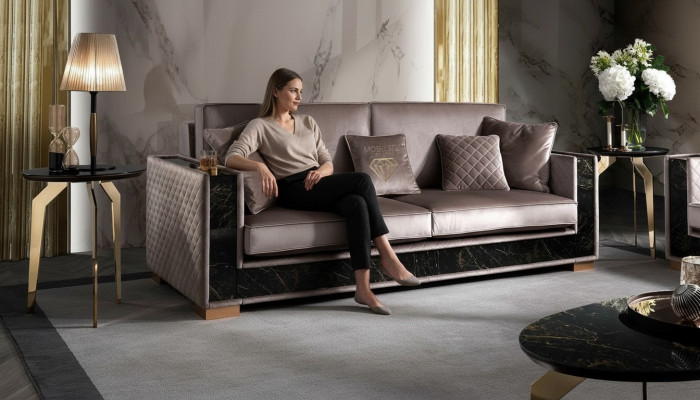 Sofa Dräisëtzer Couch Polster Design Sëtz Sofas Zëmmer Miwwelen Stoff 3er Modern
