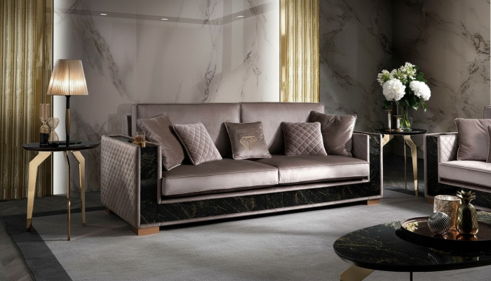 Sofa Dräisëtzer Couch Polster Design Sëtz Sofas Zëmmer Miwwelen Stoff 3er Modern