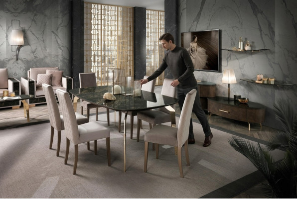 Luxus Set Iesszëmmer Iessdësch Stull XL Dësch Dëscher Still Holz Design 7 Stéck Nei