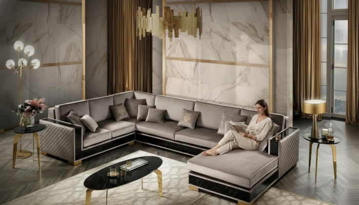 Wunnlandschaft Ecksofa U-Form Couche Sëtz Polstersofa Sofae Miwwelen Sofa Italien
