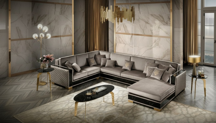 Wunnlandschaft Ecksofa U-Form Couche Sëtz Polstersofa Sofae Miwwelen Sofa Italien