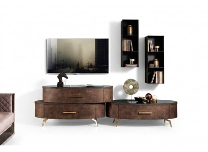 Design Wunnwand Séibord RTV Lowboard Anrichte 4 Deeler Set Mauerablage Nei
