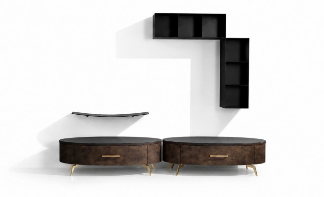 Wunnezëmmer Regal Garnitur 4tlg. Design Wunnwand Schaf RTV Säit Low Board