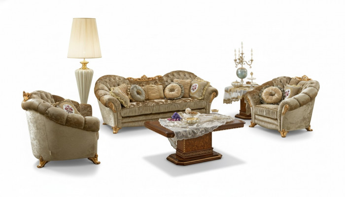 Luxus Miwwelen Sofagarnitur Canapé Sofa Barock Rokoko Polster 3+1+1 Sëtzer Holz 3tlg