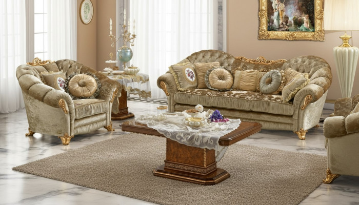 Design Pouf Sofas Textil Relax Modern Garnitur Beige Sëtzgrupp 3+1 Sëtzer