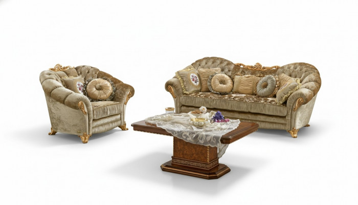 Design Pouf Sofas Textil Relax Modern Garnitur Beige Sëtzgrupp 3+1 Sëtzer